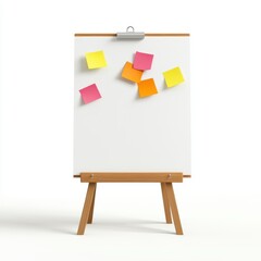 White Easel with Colorful Sticky Notes on White Background