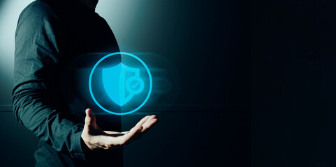hand of businessman interactive touching a holographic of transaction financial network data...