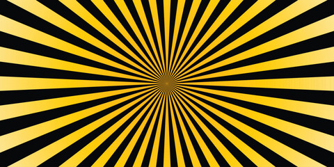 Abstract yellow and black sunburst rays radial design bursting from the center with geometric shape illustration