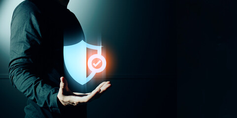 hand of businessman interactive touching a holographic of transaction financial network data...
