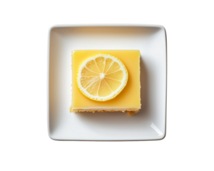 Lemon bar dessert recipe on square plate