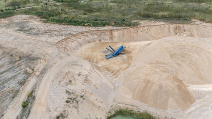 Aerial View of Sand Quarry with Industrial Machine