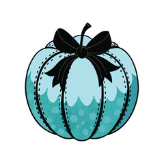 Teal Blue Pumpkin with Black Ribbon: Unique Halloween or Fall Decor Illustration

