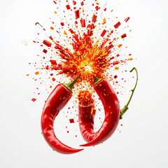 Fiery Explosion of Flavor: Three Chili Peppers Ignite in a Vivid Burst of Colorful Intensity