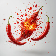 Fiery Explosion of Flavor: Three Chili Peppers Ignite in a Vivid Burst of Colorful Intensity