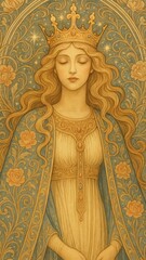 Obraz premium Regal serene woman floral illustration