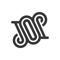 the logo monogram of the letters J, O and P. Outline, unique and elegant.
