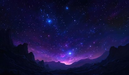 Starry night over alien landscape