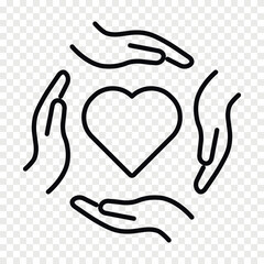 Hand holding heart vector line icon