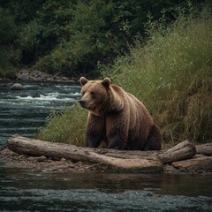 Obraz premium brown bear in the lake