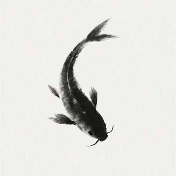 koi fish minimalist Japanese sumi-e ink painting 