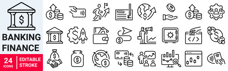 Banking and finance web line icon. Money, accounting, deposit, wallet, coins icons. Vector illustration