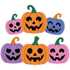 Smiling Halloween pumpkins set vector isolated white background