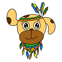 cute indian dog with feathers on head and smile on face