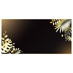 Black rectangular banner with golden plant leaves