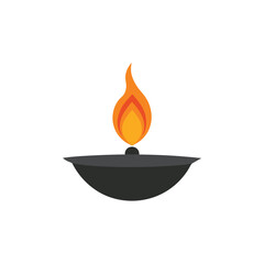Simple illustration of a traditional oil lamp with a bright orange flame burning brightly