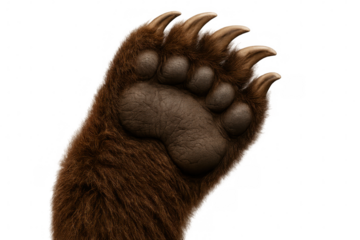 Powerful brown bear paw revealing razor-sharp claws, detailed close-up against transparent background highlighting predatory anatomy