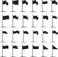 Vector Black Flag Icons Collection. Flat Silhouette Design Set