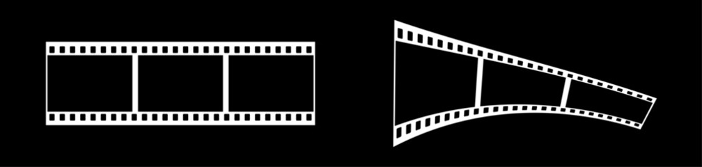 35mm film strip vector design with 3 frames on black background. White film reel symbol illustration to use for photography, television, cinema, photo frame.