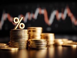 Financial growth represented by coins with a percentage symbol on display