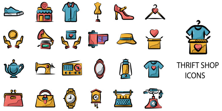 Thrift Shop simple concept 24 color icons set .Vector illustration.