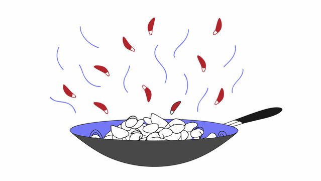 cooking wok with ingredients, simple style clip art preview