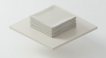 Neatly Stacked Off-White Cloth Napkins on Cream Platform Showing Textured Elegance and Minimalist Display