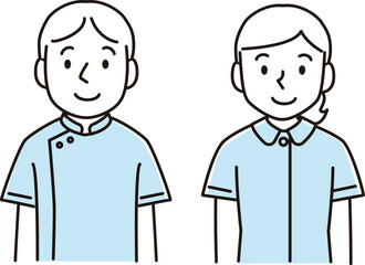 看護服を着た男女