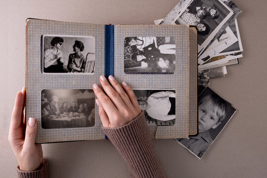 BAKU, AZERBAIJAN-June 18, 2024. Printed vintage antique black and white retro photos. Memories and nostalgia.