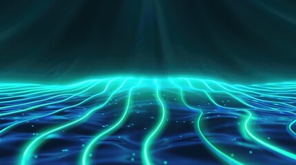 Futuristic cityscape floats above shimmering waters with glowing lights