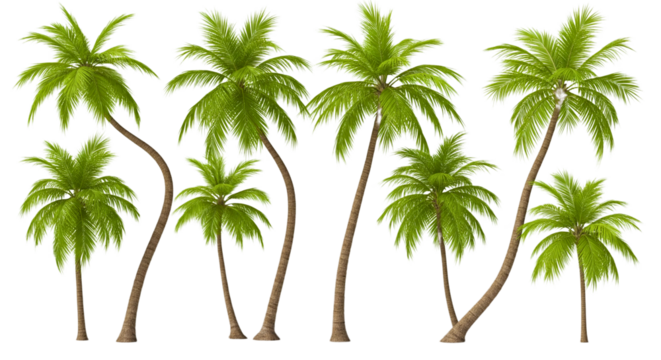 Coconut trees in different stems, Isolated on transparent background



