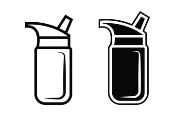 Kids Water Bottle art silhouette vector with lineart on white background