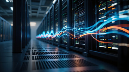 Data streams flow through a modern server room