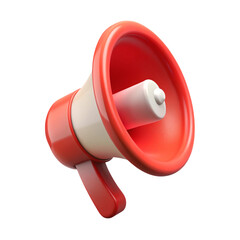 Red and white 3d rendering plasticstyle icon of a megaphone isolated on transparent background