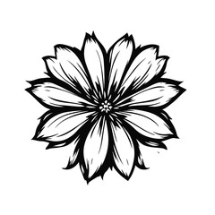 Obraz premium Symmetrical Blooming Flower with Pointed Petals and Textured Center, Intricate Black Line Vector for Botanical, Nature, and Coloring Themes