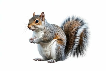 Eastern Gray Squirrel sitting in natural pose isolated on white background, photo realistic isolated, white background