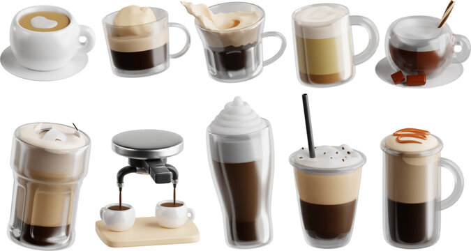 set of 3D realistic coffee drinks vector format 