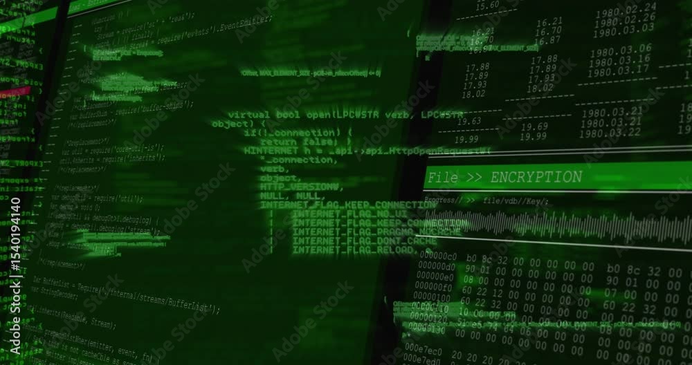 Poster scrolling code splitting, revealing encryption panel, brightening label, fading in highlight box