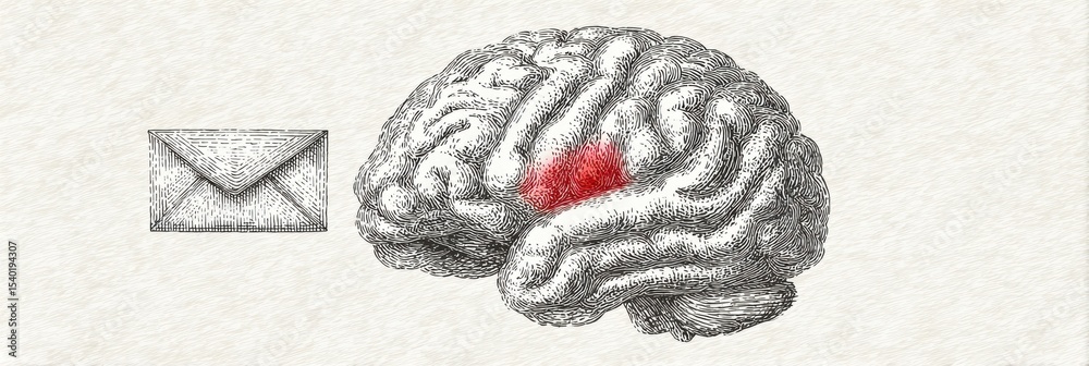 Aufkleber Scribbled Sketch of a Brain With a Red Center, Designed for Messaging in a Creative Context