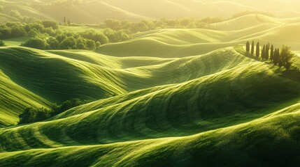 Picturesque Tuscan rolling hills at sunrise