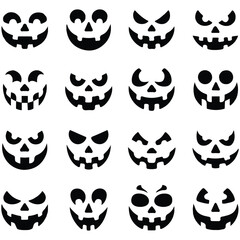 Fototapeta premium Scary funny pumpkin faces vector isolated white background