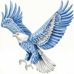A Stunning Illustration of a Majestic Bald Eagle in Flight with Detailed Feathers, Blue Hues, and Graceful Talons Captu Nature's Splendor and Power
