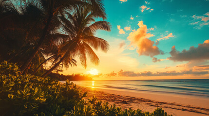  sky over calm sea. beach at sunset. sea and sunny sky on horizon over calm water