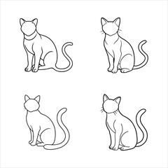 Four Line Art Cats Sitting Outline Drawings White Background