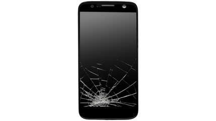 Smartphone with a Cracked Screen on transparent Background Repair and Technology Concept