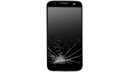 Smartphone with a Cracked Screen on transparent Background Repair and Technology Concept