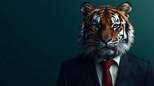 A fierce tiger in a business suit acting as a corporate CEO