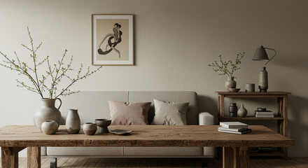 Minimalist Japanese style living room.
Clean and elegant Japanese style living room with natural wood furniture, minimalist decor, and soft earth tones.
