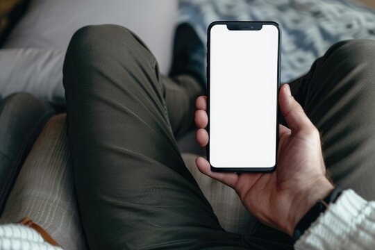 Vibrant Picture of Modern Man with Smartphone on Couch