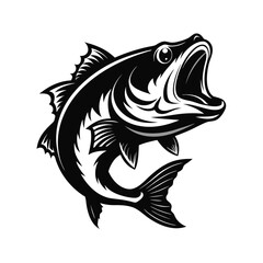 Black and White Bass Fish Jumping: Aggressive Angling and Fishing Icon